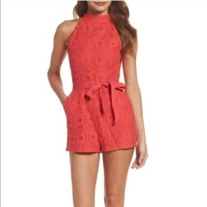 BB Dakota Coral Lace Halter Romper